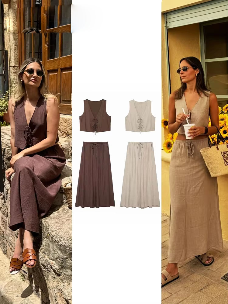 Pencil Skirt Midi - Letni zestaw damski 2024: bezrękawnik z