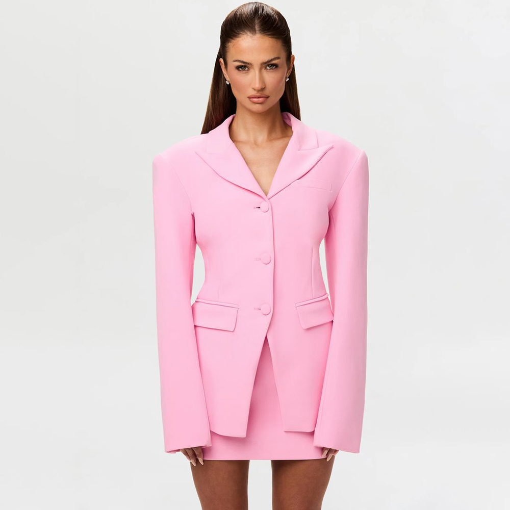 Women Formal Wear Shirt And Pant - Żywy Różowy Damski Zestaw Dwuczęściowy: Marynarka