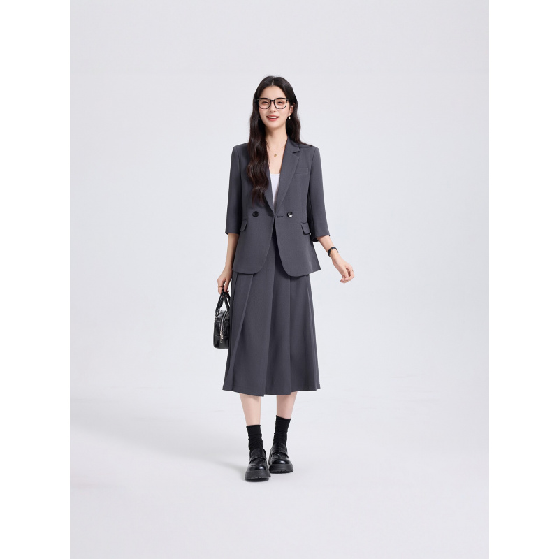Women Formal Wear Shirt And Pant - Granatowy damski komplet garniturowy na wiosnę