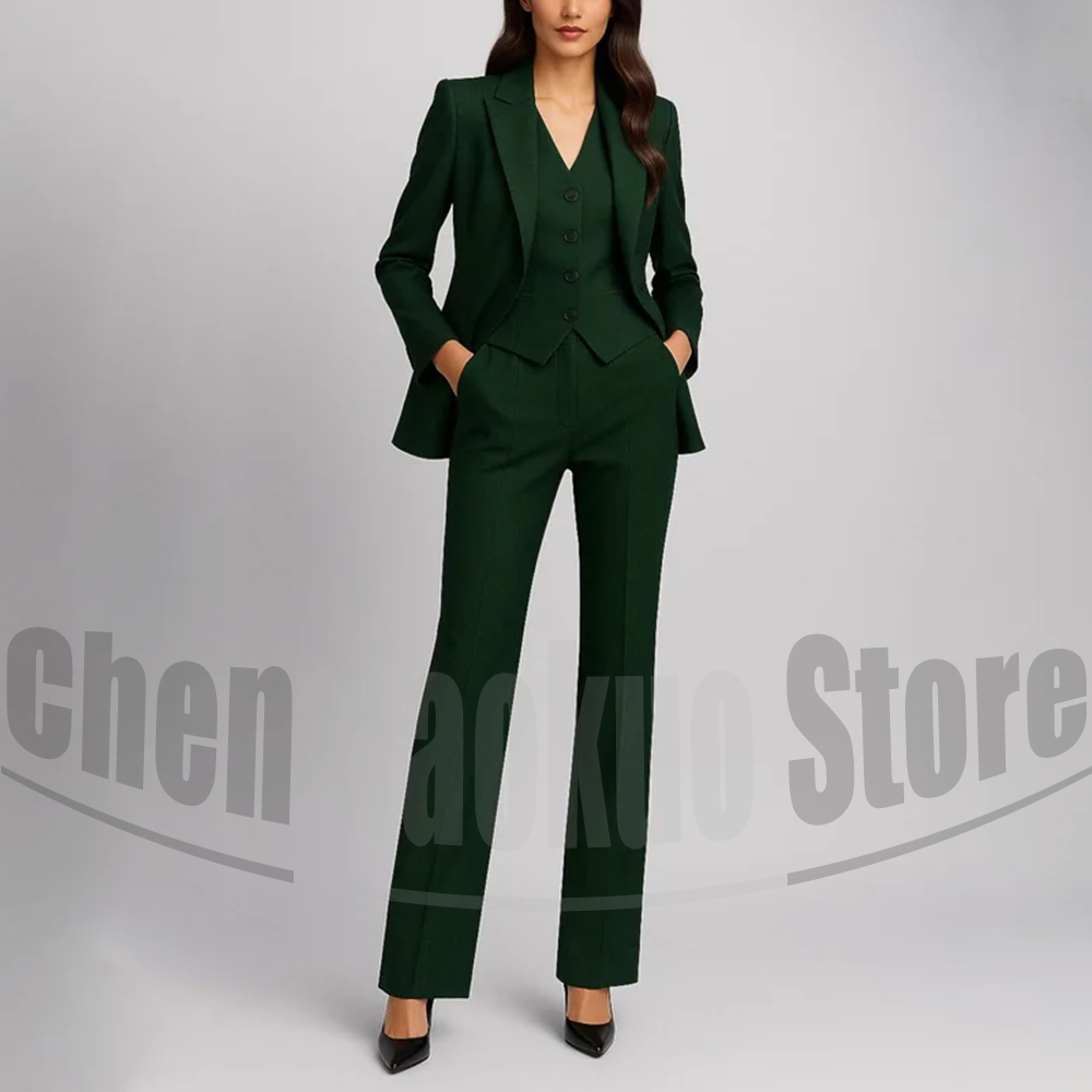 Women Formal Wear Shirt And Pant - Damski trzyczęściowy garnitur, modny, z klapami