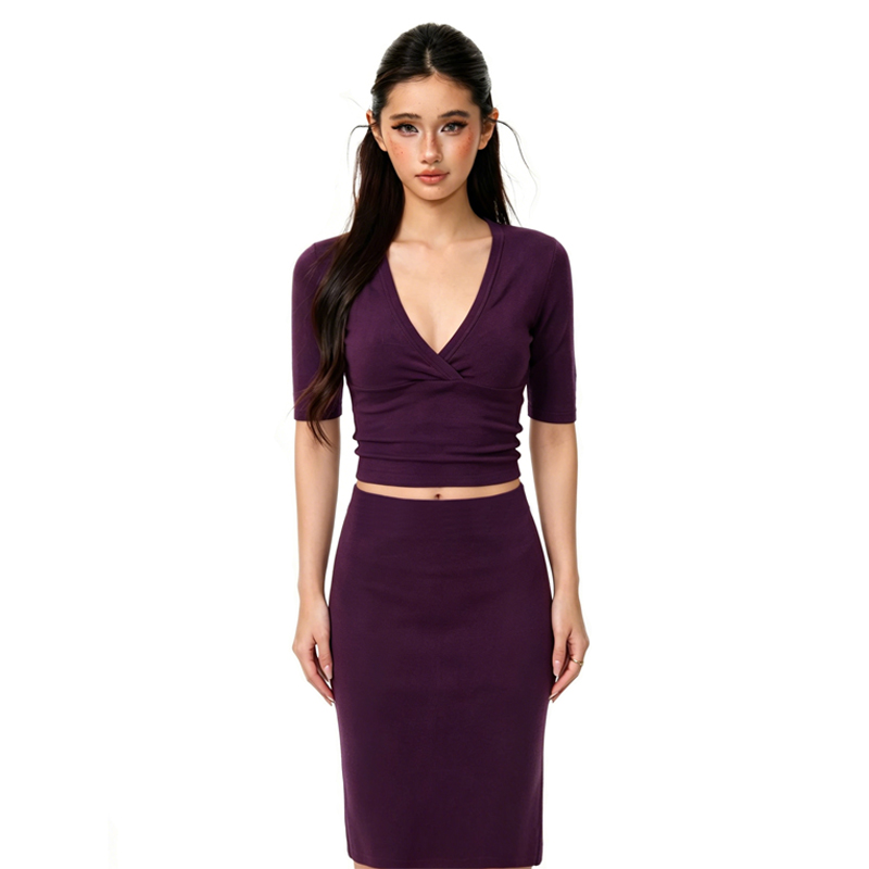 Pencil Skirt Midi - Damski francuski komplet: krótki top z