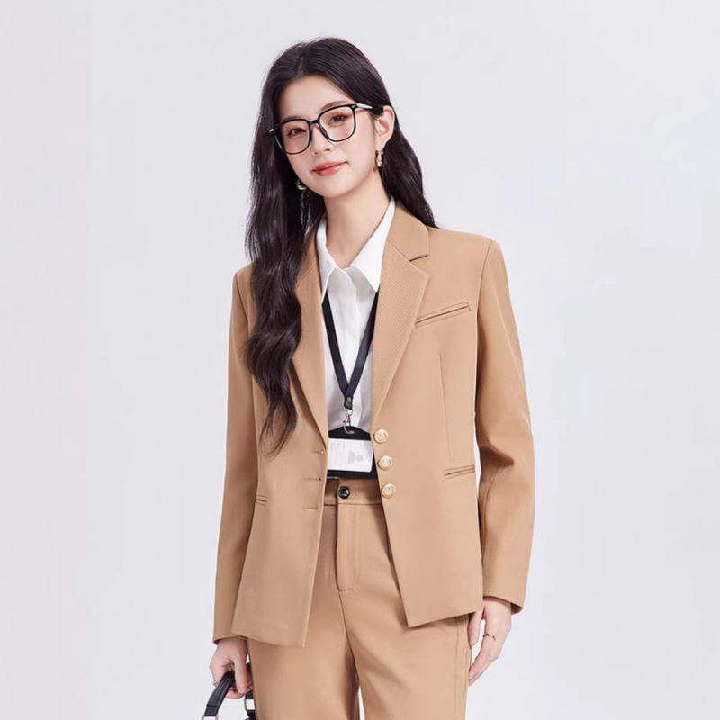 Women Formal Wear Shirt And Pant - Damski garnitur w kolorze khaki, wysokiej