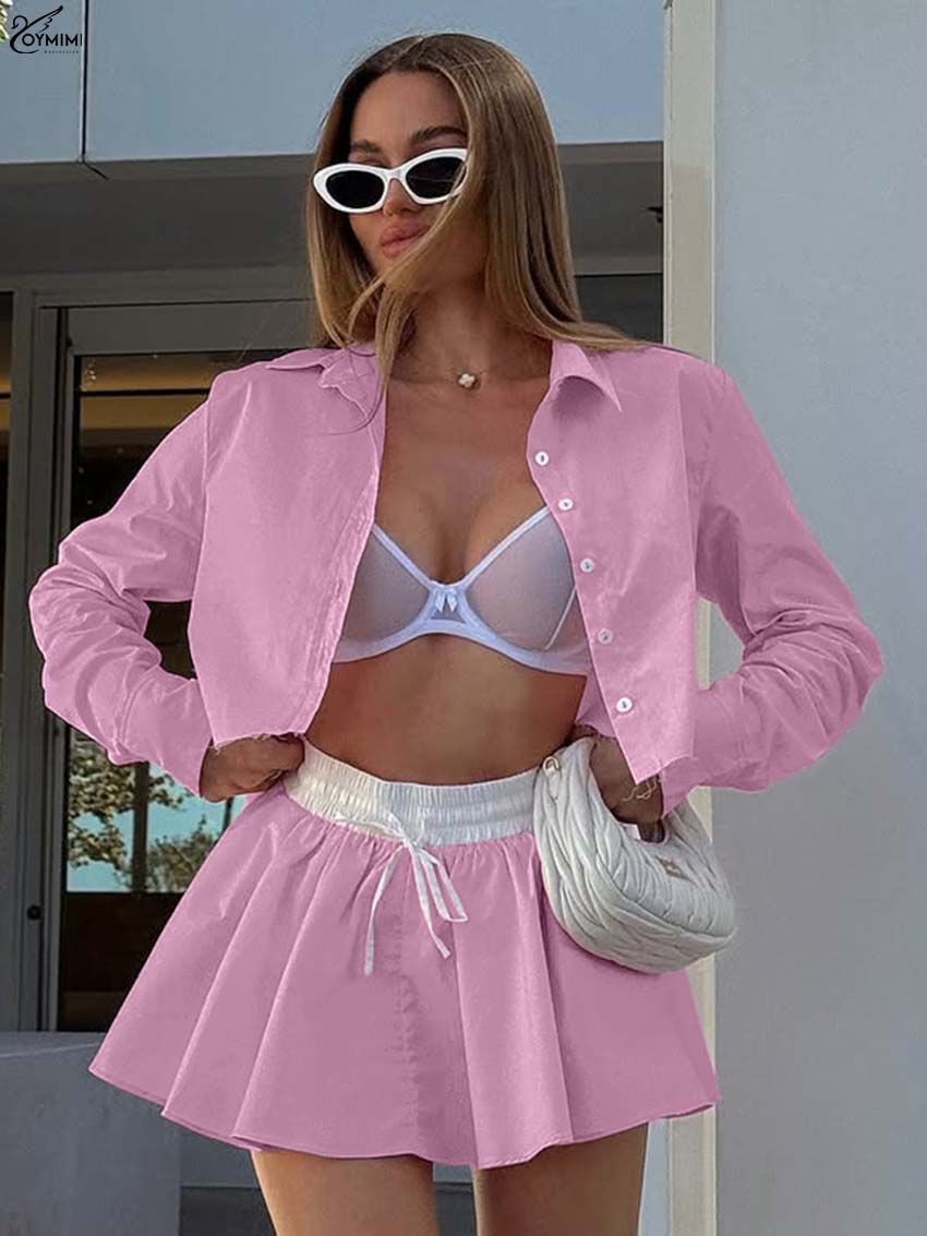 Pencil Skirt Midi - Oymimi Fashion Różowy Bawełniany Zestaw 2-częściowy