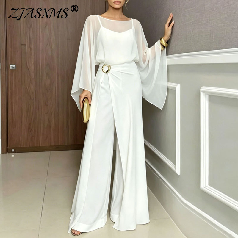 Women'S Formal Wear Suit - Damski elegancki kombinezon 2-częściowy, prześwitujące rozkloszowane