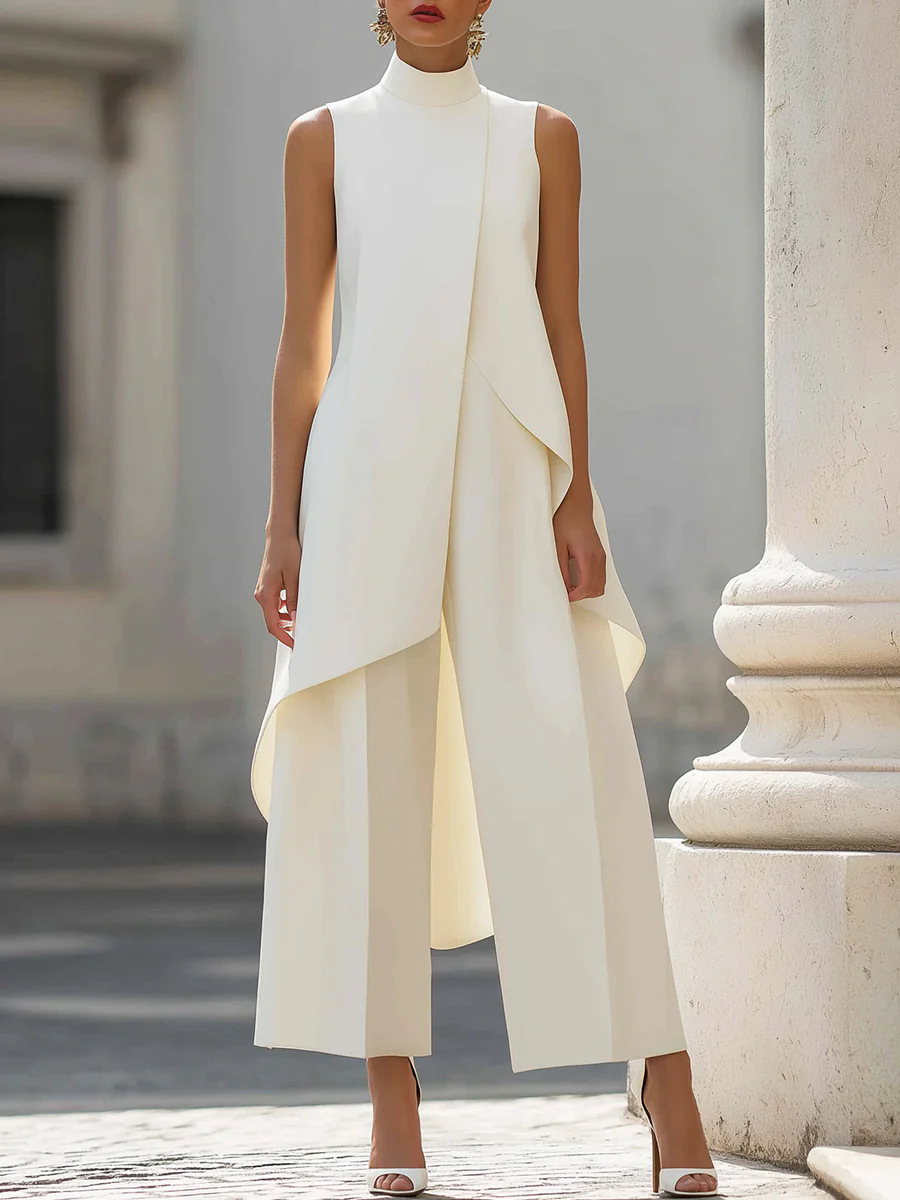 Women'S Formal Wear Suit - Damski dwuczęściowy komplet: asymetryczna bluzka bez