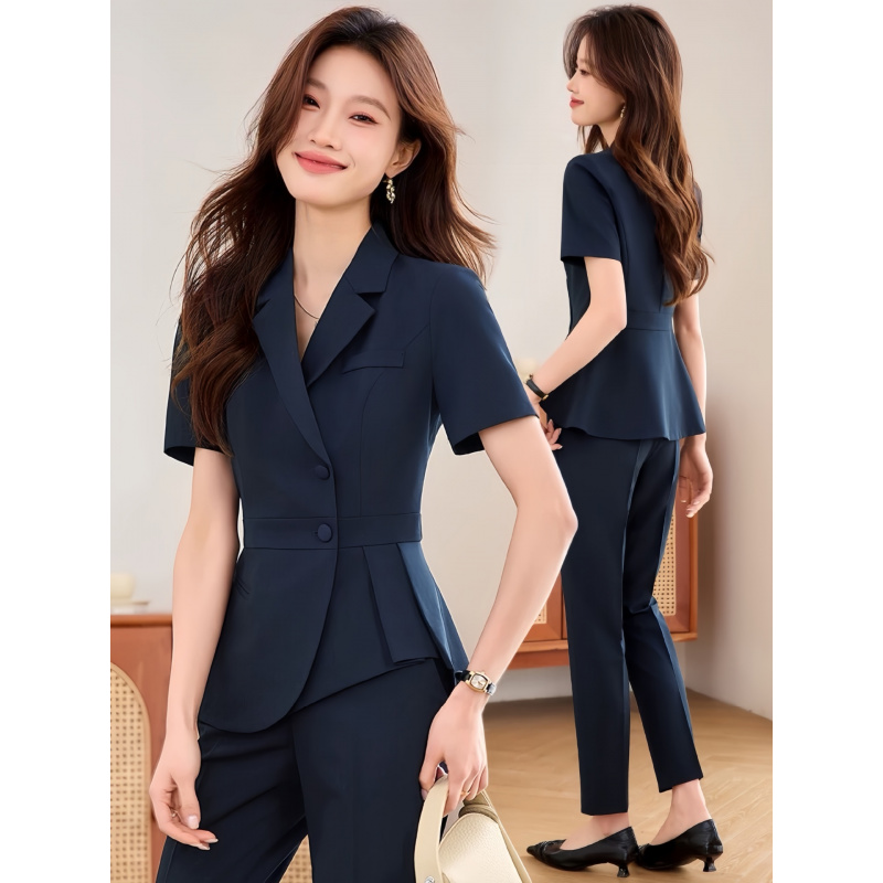 Women Formal Wear Shirt And Pant - Granatowy damski cienki garnitur biznesowy 2025